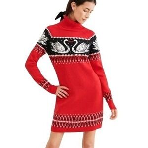 Nuuly X Rachel Antonoff‎ Red Swan Fair Isle Sweater Dress Sz M New W/Defect